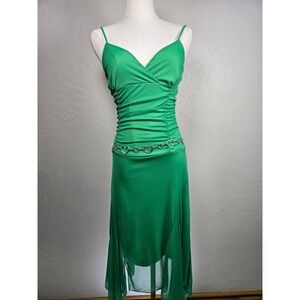 Y2K Green Spaghetti‎ Strap Dress Ruched Ruby Rox size small
